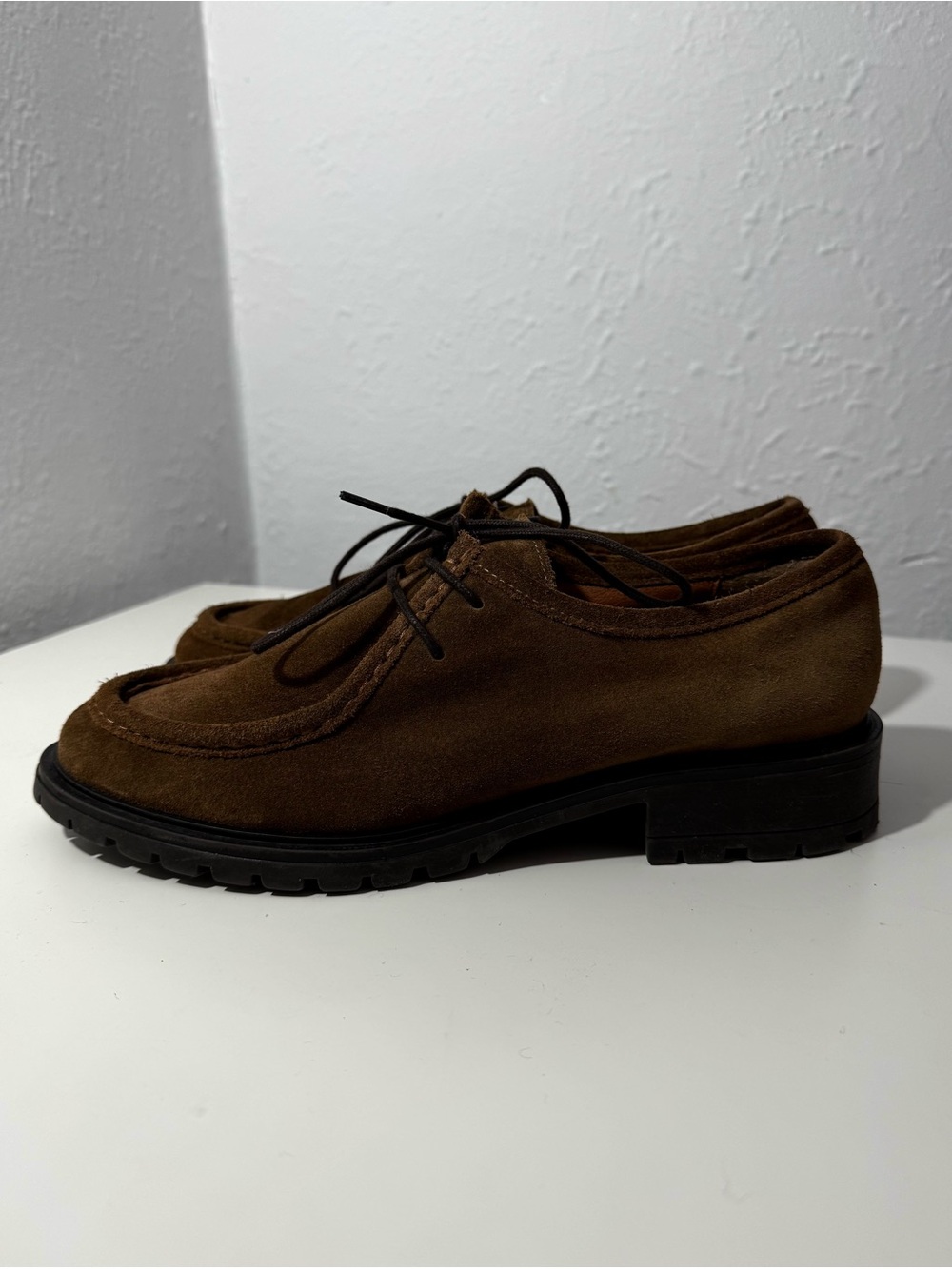 Premium Brown Suede Lace-Up Derby Shoes Lug Sole Size 40